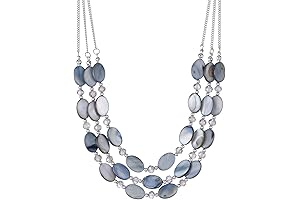 Chunky Grey Beaded Statement Necklace: Layered Silver Chain Necklaces for Women