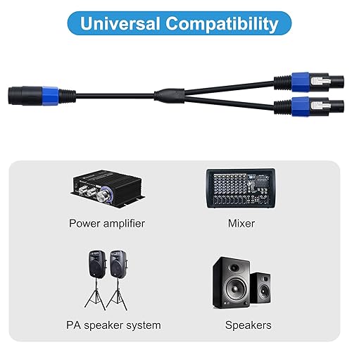 Miniatura 3 de Cable divisor de altavoz, Speakon 1 hembra a 2 machos, cable adaptador de extensión de altavoz para cable de altavoz DJPA con bloqueo giratorio