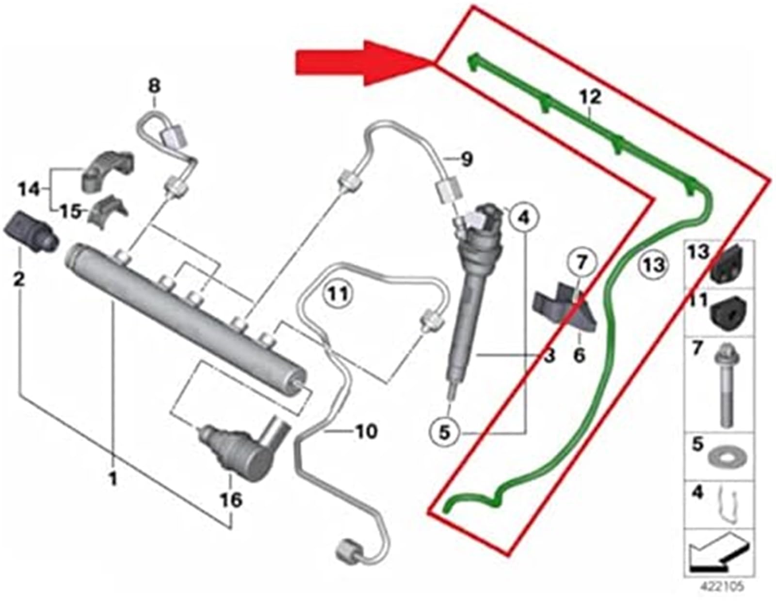 Tubo di ritorno for perdite iniettori carburante, for BMW, Serie 1 F20 F40 Serie 2 F22 F45 Serie 3 F30 G20 G21 Serie 4 F32 F33 F36 Serie 5 F10 G30 2.0 D, for MINI, F54 F55 F56 R60 F60 2.0 D 13