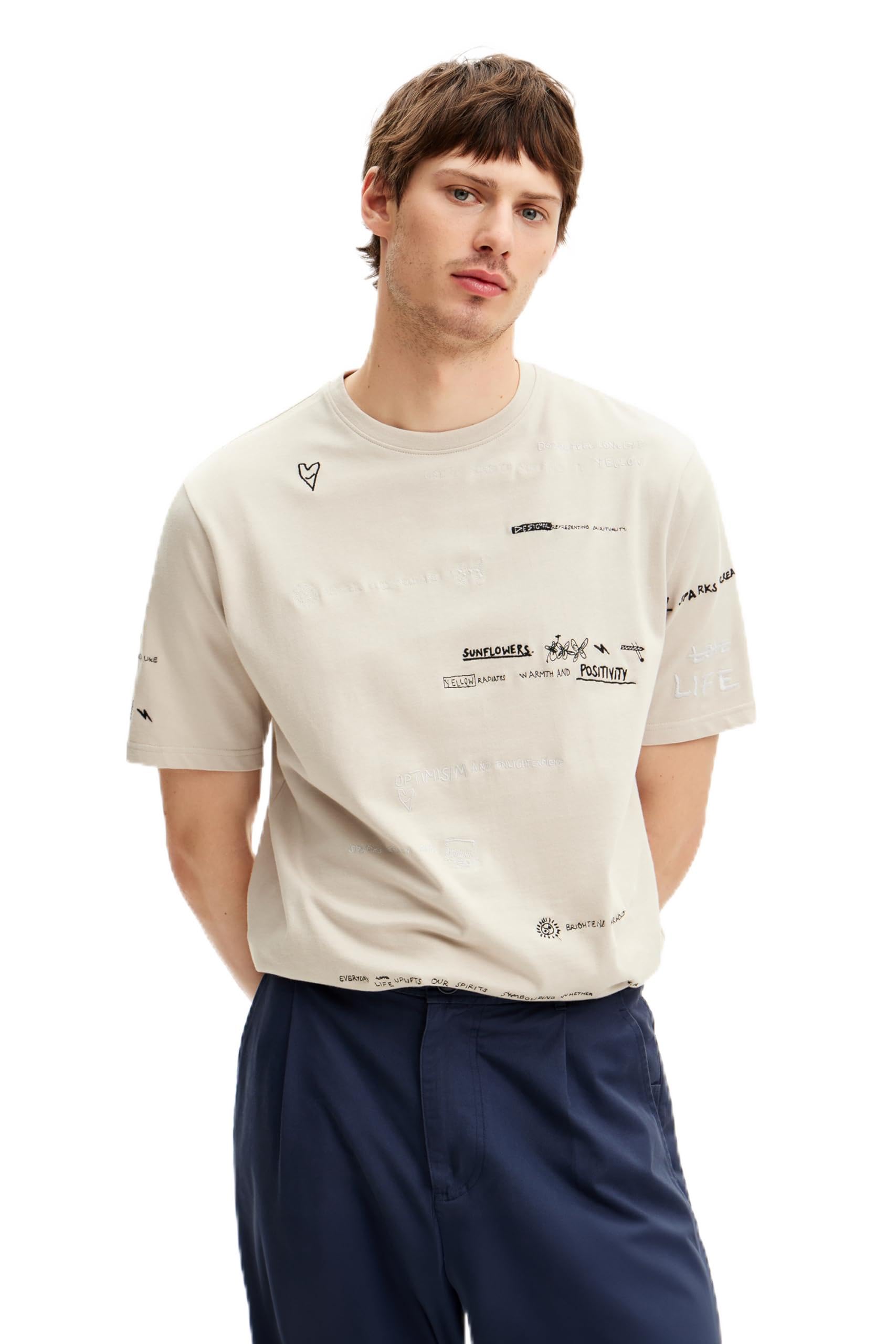 Desigual Camiseta de Manga Corta de Punto para Hombre, Negro, L