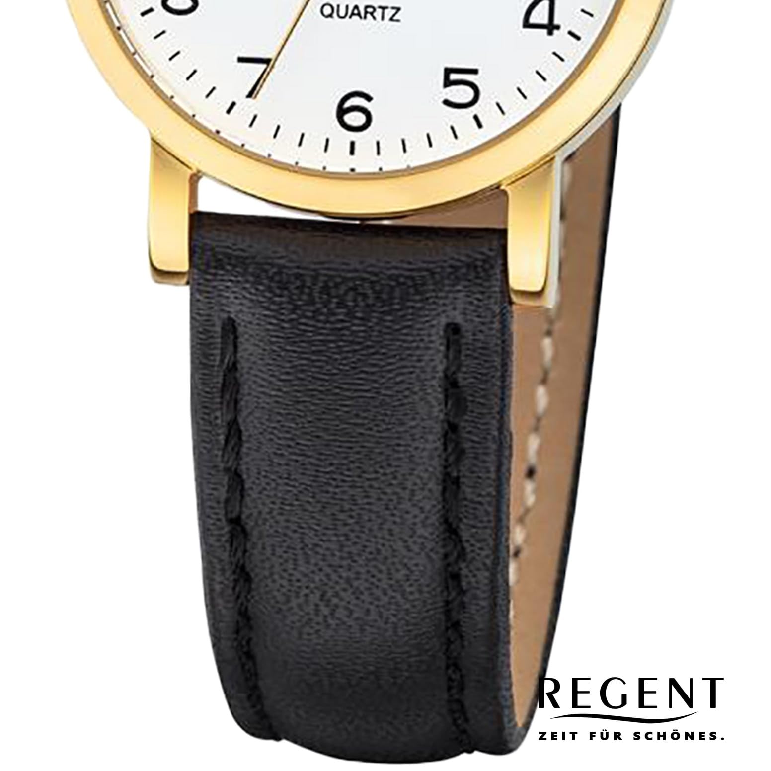 REGENT 79954519 Damenuhr, Lederarmband, Schwarz, Schwarz, Riemen