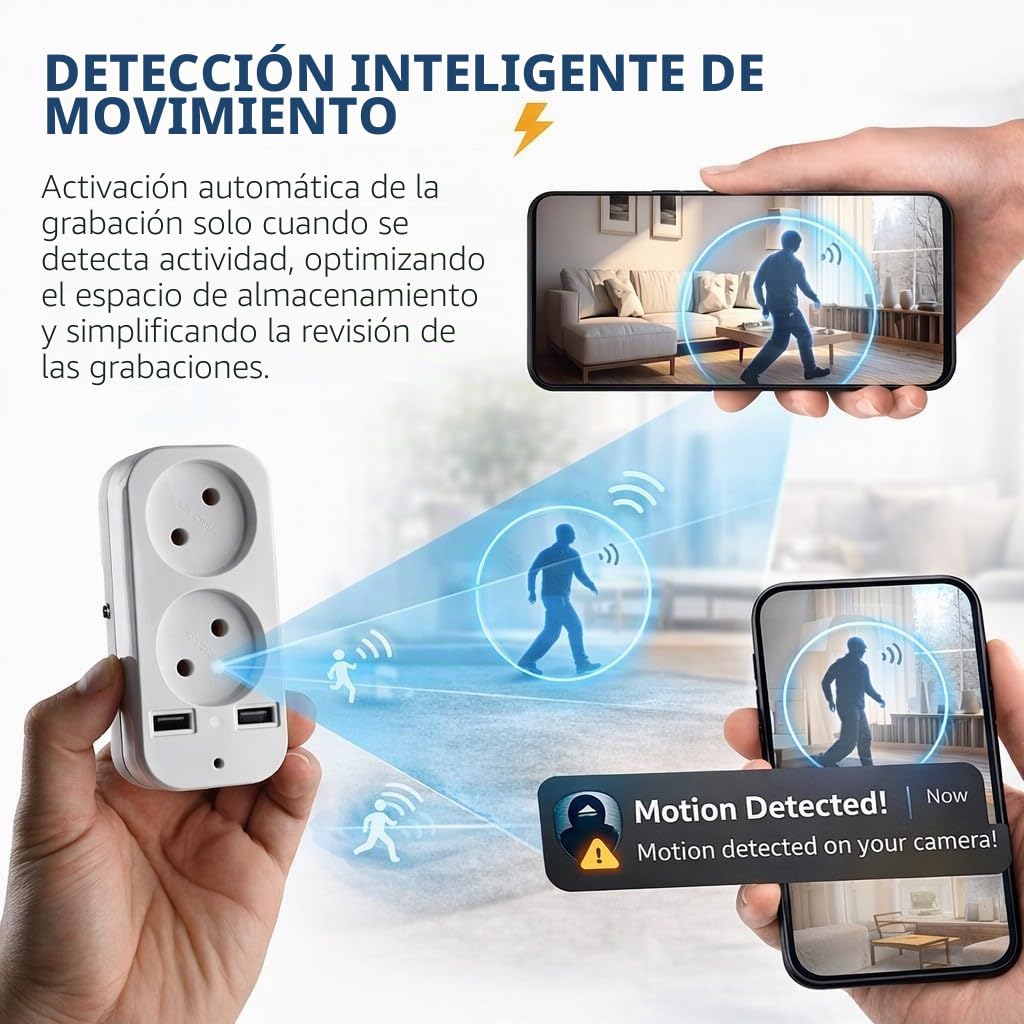 Cámara espía WiFi interna 1080P integrada en regleta, mini cámara oculta con micrófono, detección de movimiento, control App – CW1015