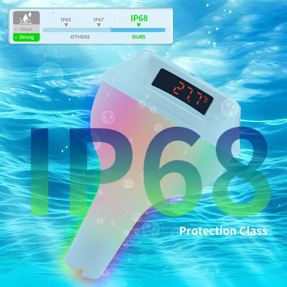 Termómetro Digital Flotante para Piscina, Fácil de Leer, con Panel Solar y Pantalla LED, Resistente Al Agua IP68 y Luz RGB, para Piscina.