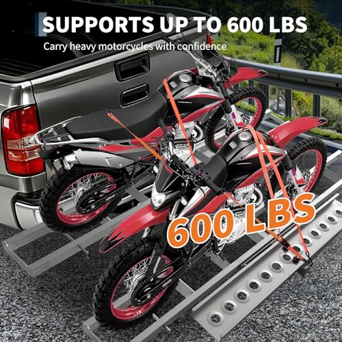 Motorcycle Carrier Ultra-Duty 600LB Motorcycle Hitch Carrier Rack | Plataforma arqueada y sistema anti-vibración para transporte profesional de motos de cross, rampa antideslizante y estabilización de conexión rápida miniatura 6