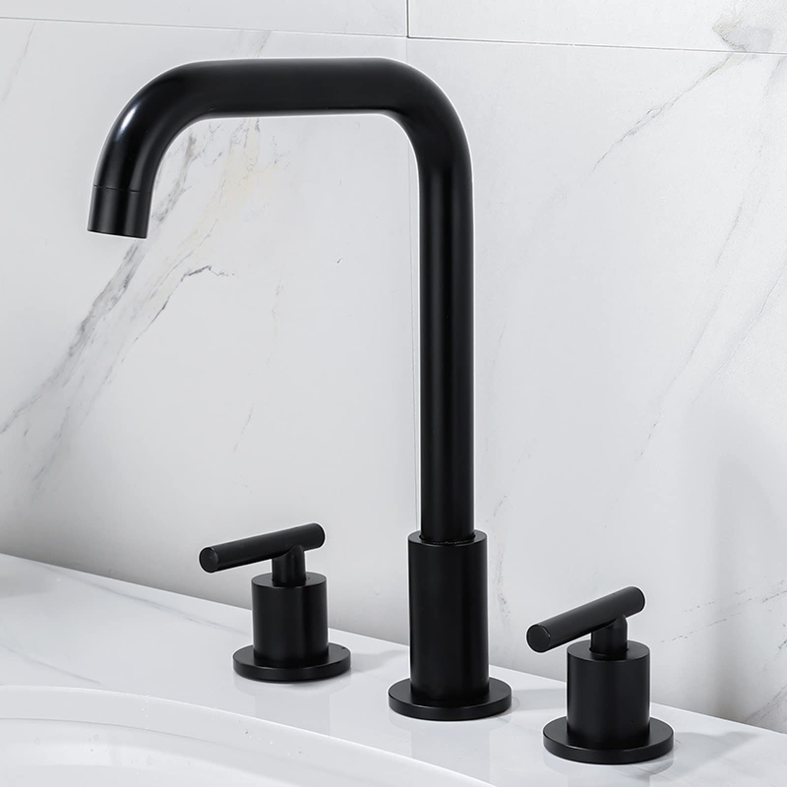 ZYCHSJXA 360 Degree Swivel Spout Vanity Three Hole, Brass Double Handles Bathroom Sink Faucet, Black Vintage faucets