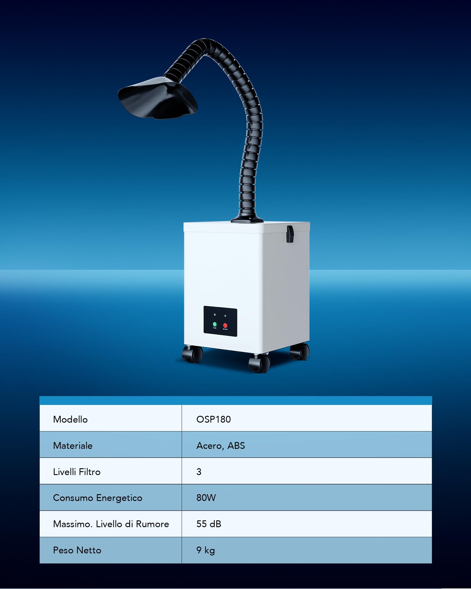 OMTech 80W Estrattore di Fumo con Filtrazione a 3 Stadi per Incisore Laser Saldatura180 m3/h Assorbitore di Fumo con Ruote Purificatore di Fumo per Incisore Laser Saldatura Macchina CNC