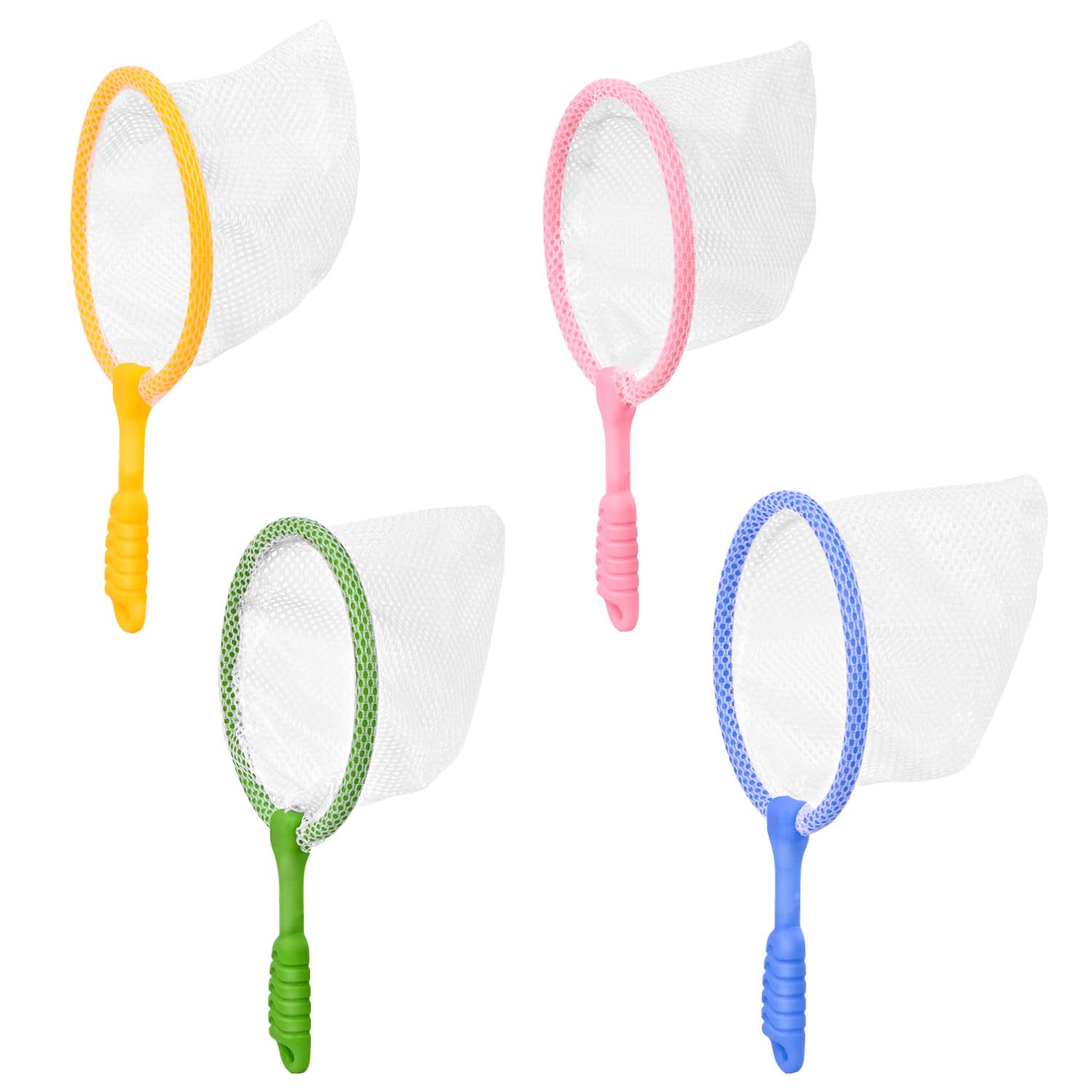 Wellrun 4pcs Fishing Nets,Lightweight Outdoor Nets for Fishing,Bug Catching,Butterfly Nets,Mesh with Fixed Handle,Fun Outdoor Tool for Pond,Water Play,Seaside,and Nature Exploration