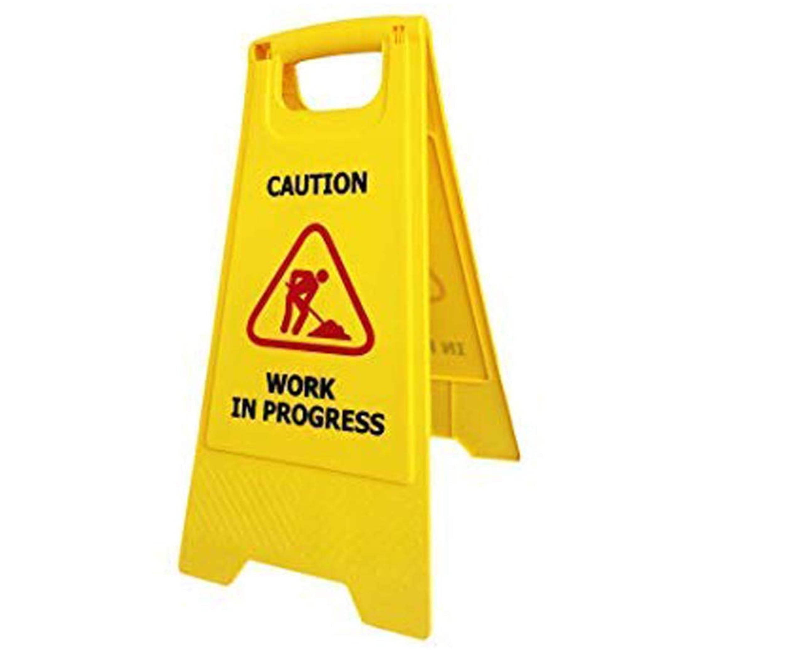 Yellow Work in Progress Plastic Caution Standing Board with Check Duster Cloth