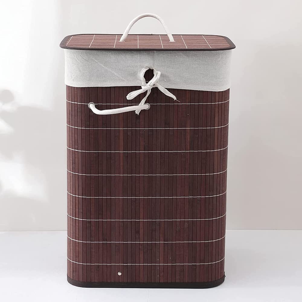 Kuber Industries Bamboo Basket With Lid|Foldable Laundry Basket For Clothes|Durable Rope Handles & Removable Bag|Dark Brown| (Pack Of 5) (B0CVL7L4BS) Amazon Price History, Amazon Price Tracker