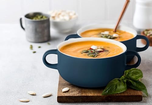 Miniatura 8 de Kook Vajilla para sopa, cuencos de cerámica, para asar, horno, microondas y lavavajillas, con asas, para cazuela, pasta, cereales, 18 onzas, juego