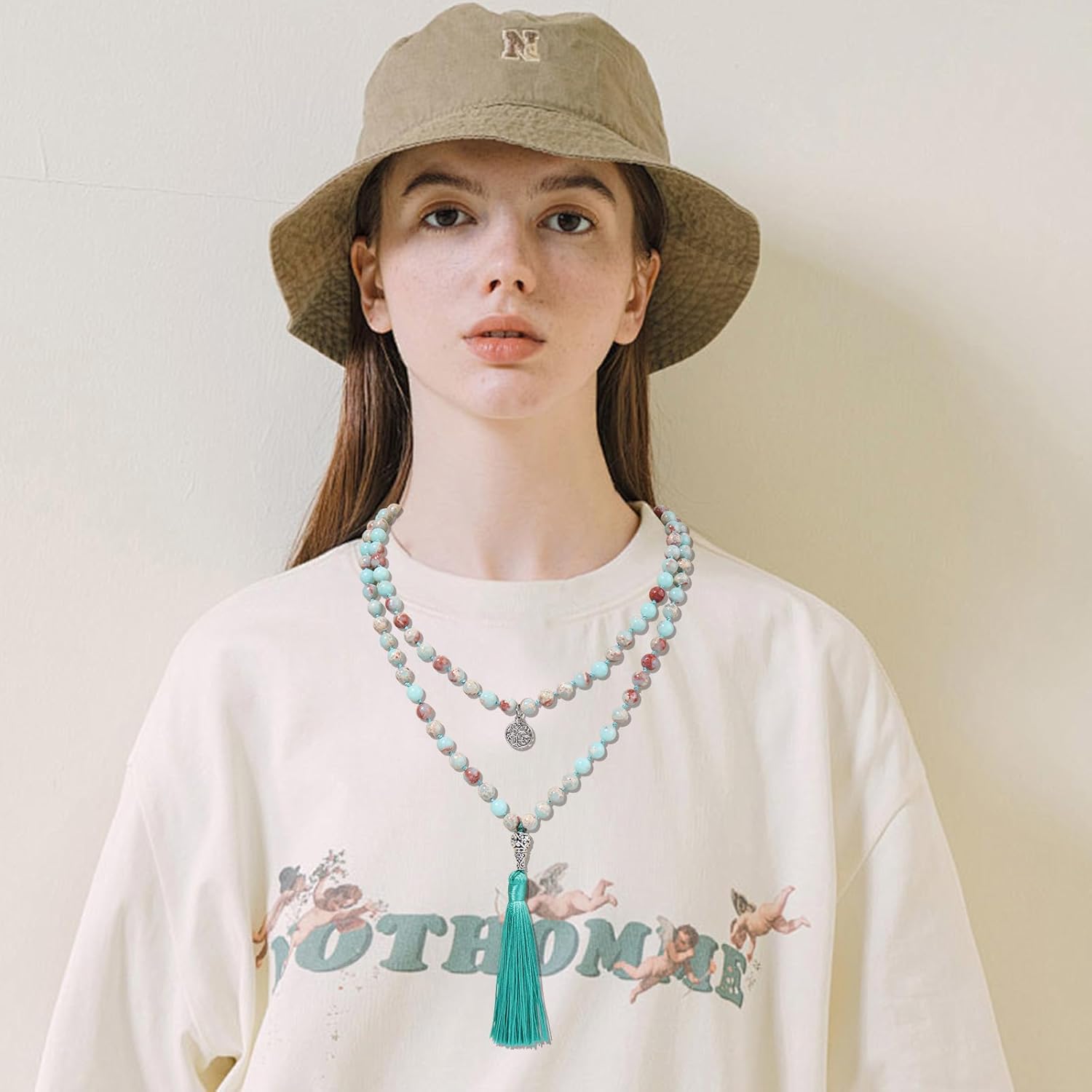 BALIBALI 108 Mala Beads Necklace Semi-Precious Gem Stones Meditation Necklace 108 Hand Knotted Japa Mala Beaded Tassel Necklace with Tree of Life Pendant - Image 5