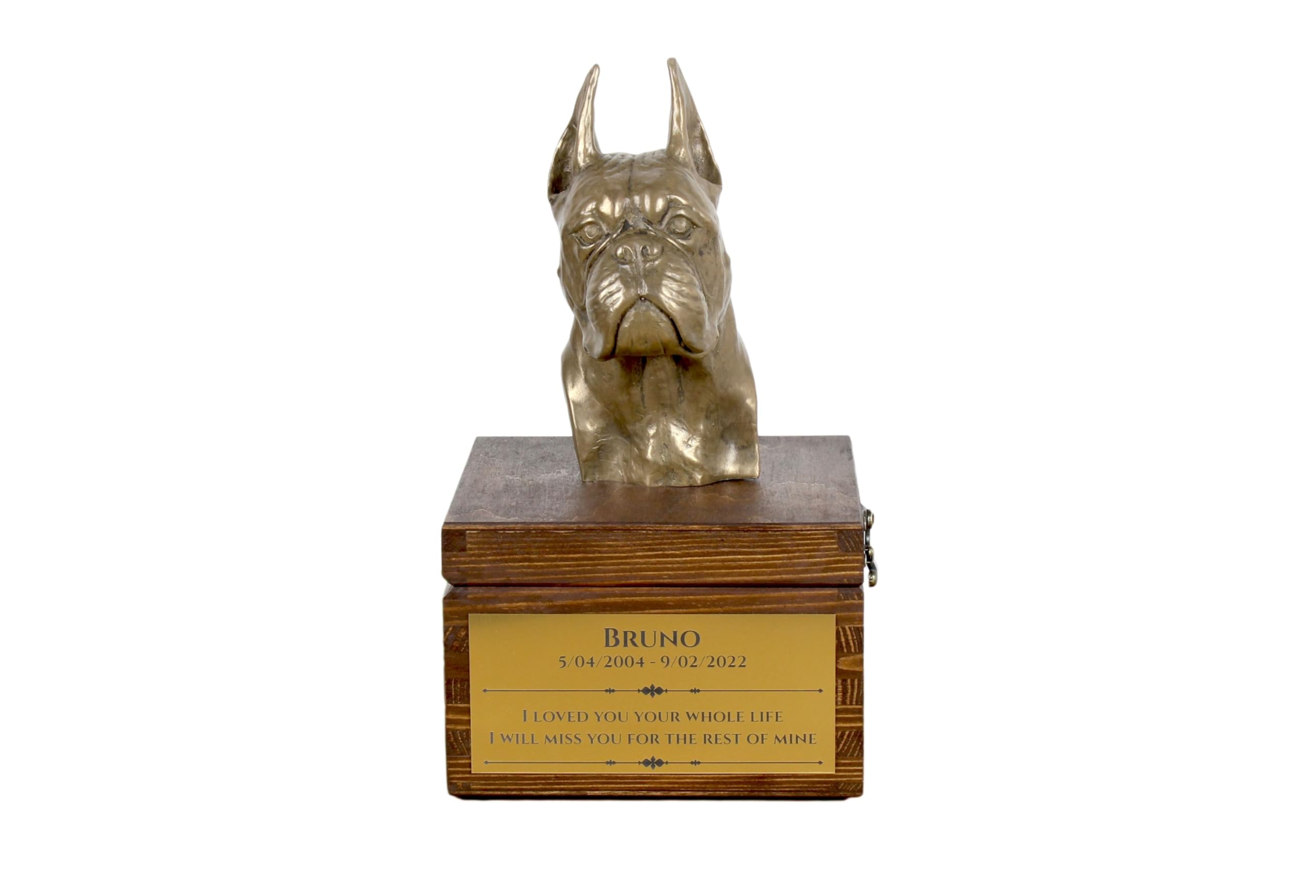 Urne chien Boxeur en bronze et bouleau massif Art-Dog