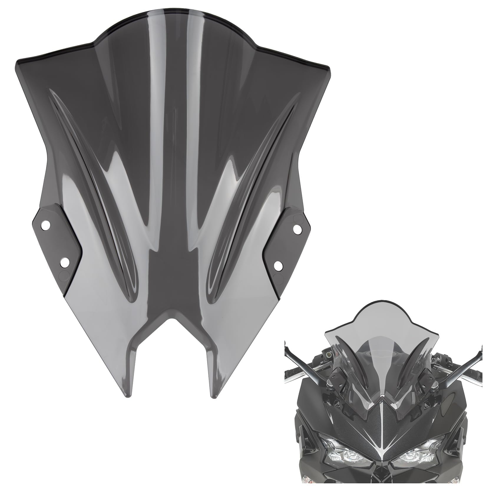 PSLER Motorcycle Windshield Windscreen for Ninja 500 2024-2026, Gray