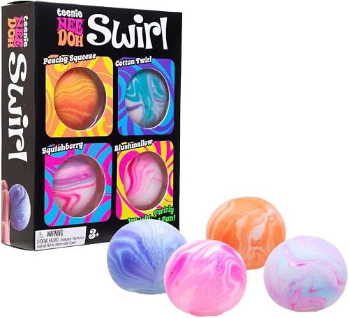 Schylling NeeDoh Teenie Swirl 4 Pack - Sensory Squeeze Toy - 1.5" in Diameter - 