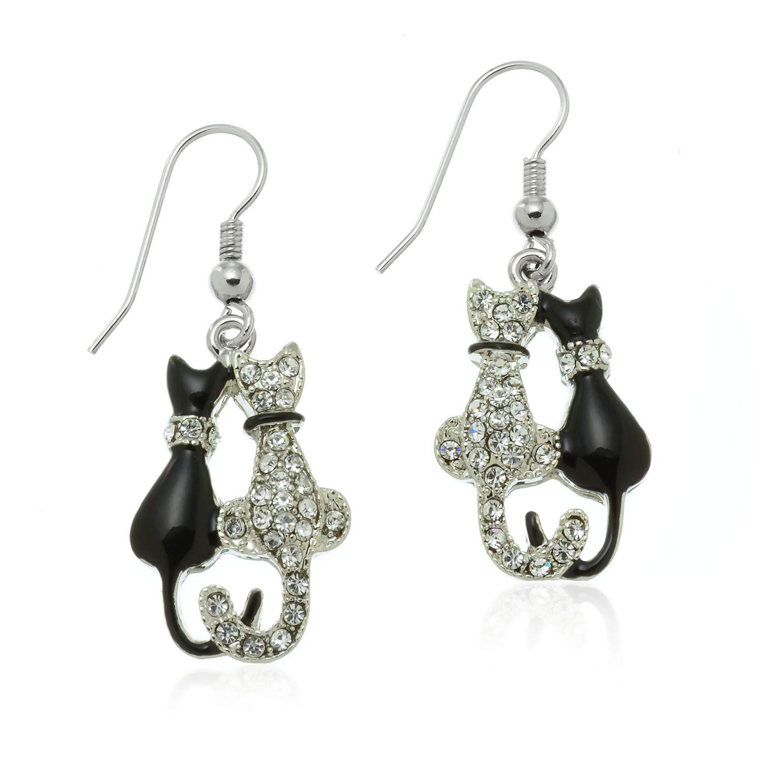 PammyJ Crystal Cat Jewelry - Elegant Black & White Feline Accessory for Cat Lovers…