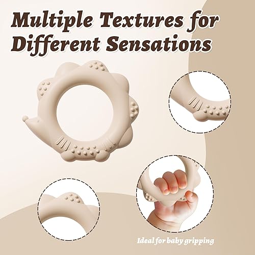 Miniatura 4 de NCVI Juego de 4 anillos de dentición de silicona para bebés de 0 a 6 meses, juguetes de dentición para bebés con crestas, mordedores pequeños para