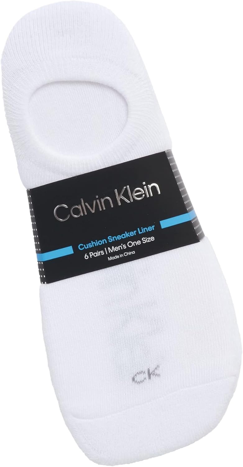 Calvin Klein Men's No-Show Cushion Sneaker Liner Socks - 6 Pack (One Size, White) - Image 2