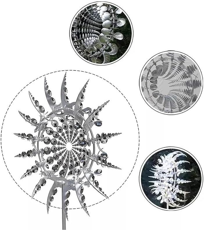 Unique and Magical Metal Windmill 3D Wind Powered Kinetic Sculpture Lawn Metal Wind Solar Spinners Garden Decor Fields (Color : Gold)