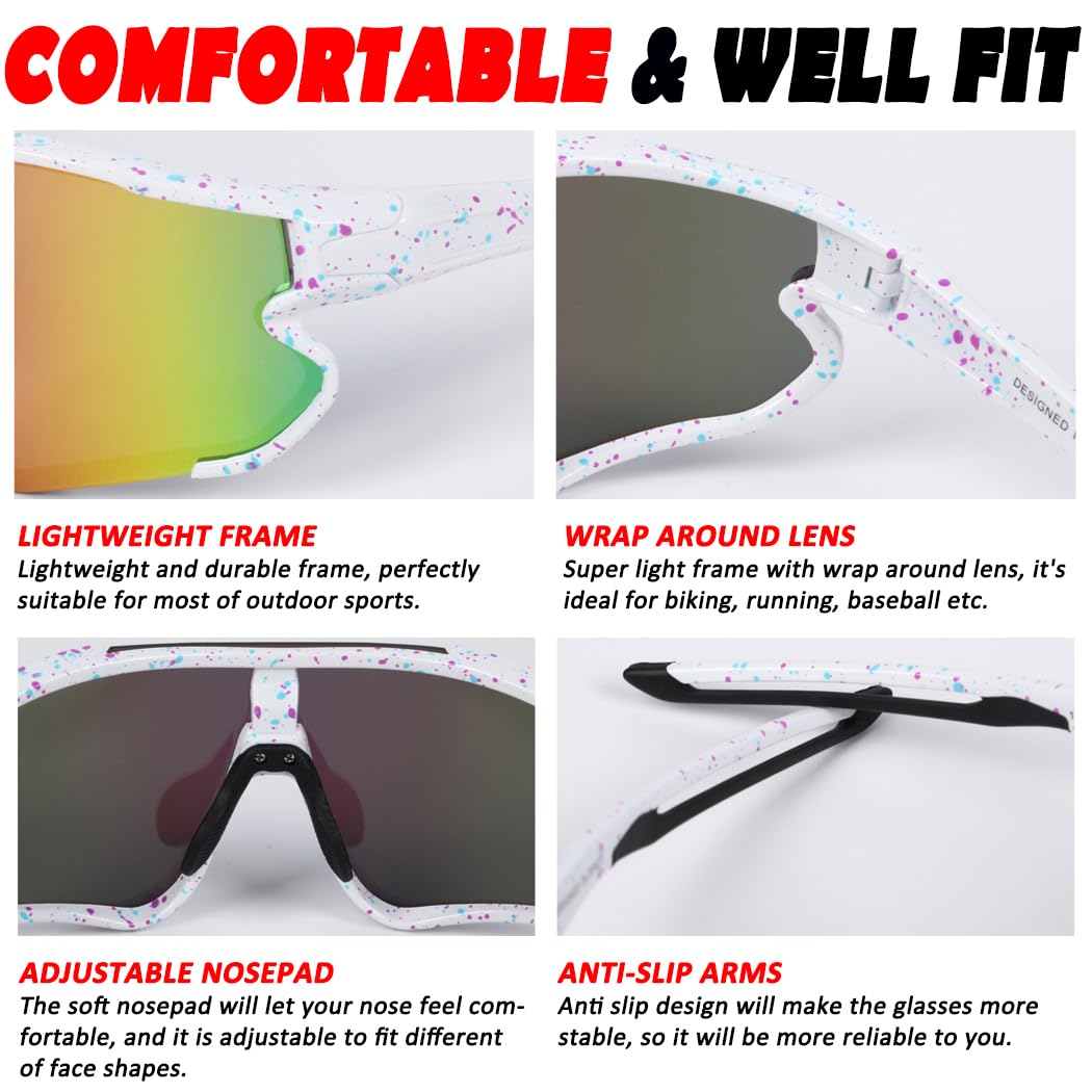 Liekkas Polarised Sports Sunglasses For Men Women Lightweight Running Cricket Cycling Glasses UV Protection White Pink - Image 4