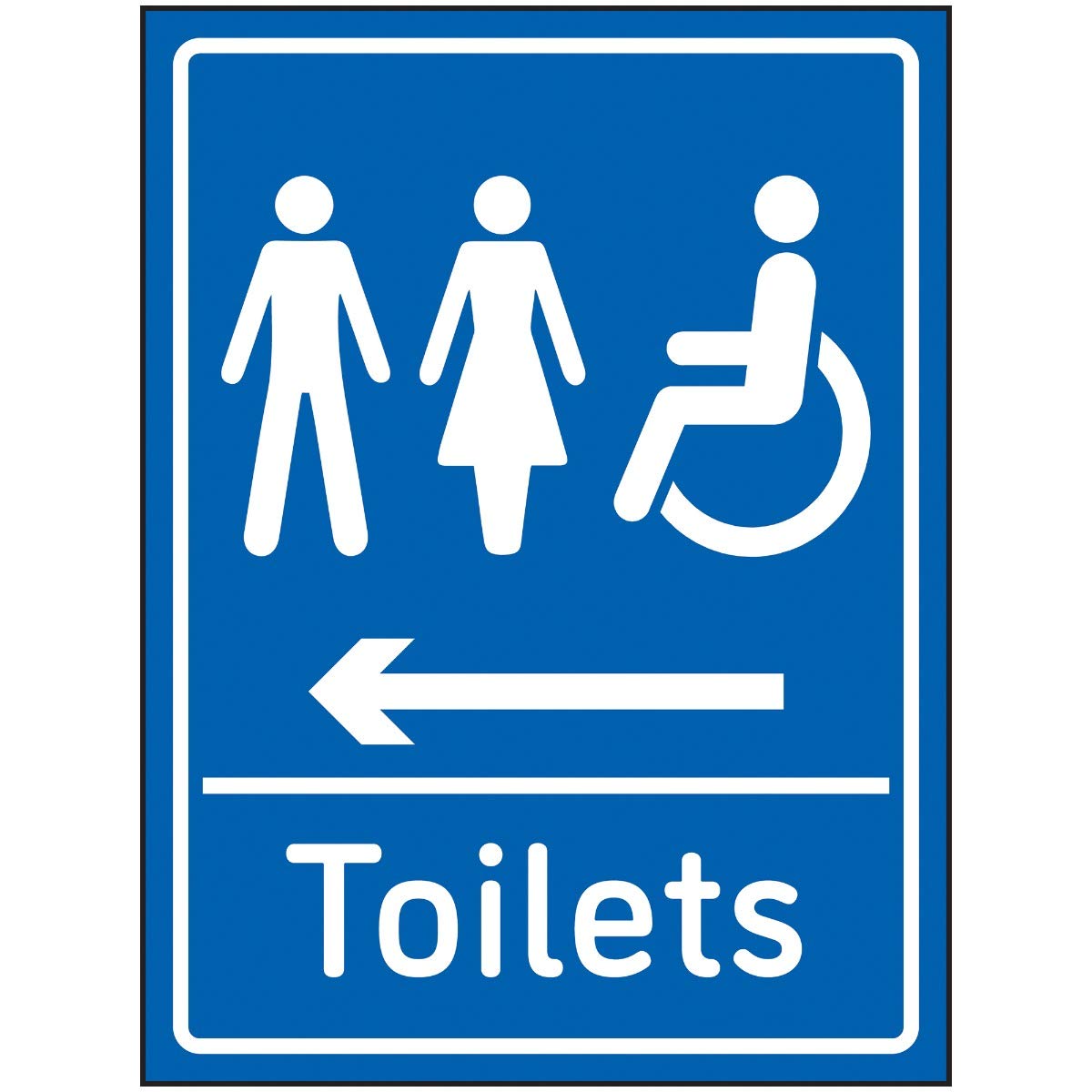 V Safety Mixed Toilets Arrow Left Sign - 150x200mm - Blue Self Adhesive Vinyl