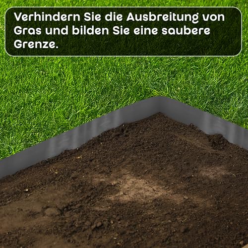 GARDENIX Flexible Rasenkante Kunststoff 10m, Höhe 130mm - Rasen Beeteinfassung Holzoptik - Beetumrandung Rund - Wetterbeständige Rasenbegrenzung, Rasenkanten Anthrazit