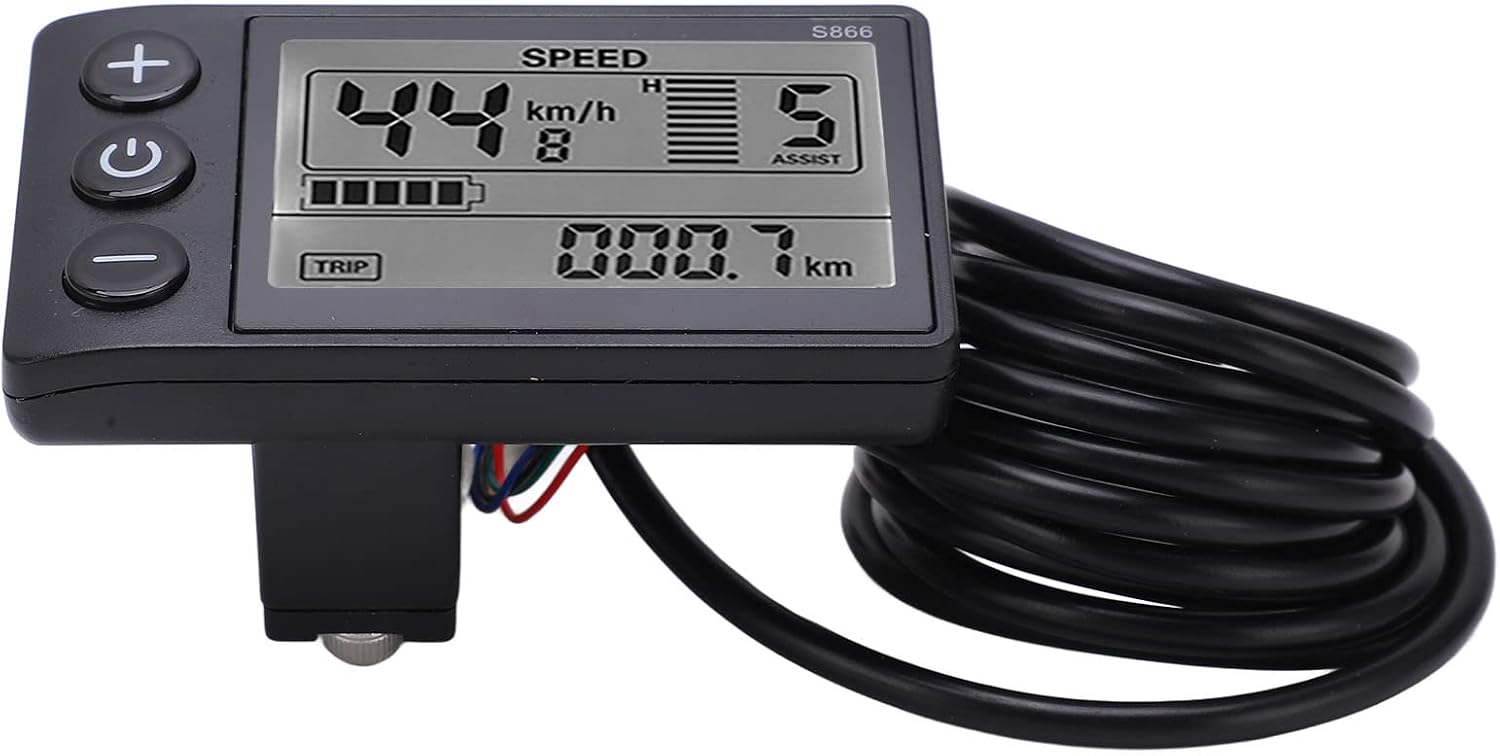 Goshyda S866 Bike Computer, Electric Display LCD Meter, 24V 36V 48V Electric Scooter Control Panel with Plug, Bike Speedometer Odometer, Black, for 22.2mm/0.9in Handlebars