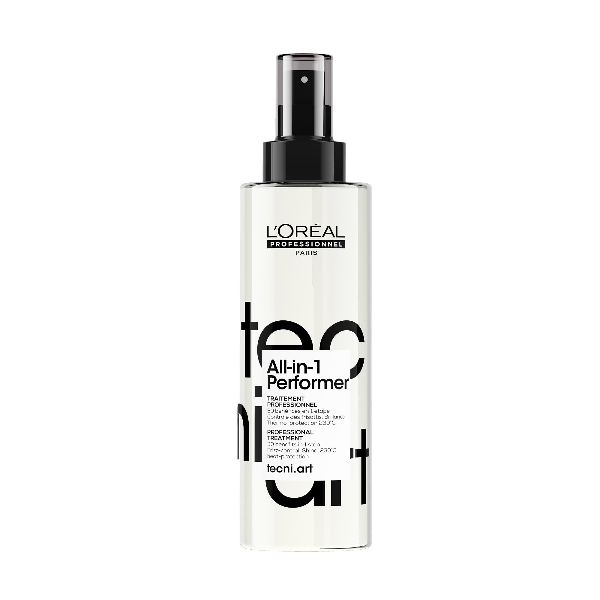 L’OREAL PROFESSIONNEL - Spray Coiffant Tenue 24H - Homme & Femme - Soin Sans Rinçage Multi-Bénéfices - Thermoprotecteur - Anti Frisottis - Cheveux Brillants - Tecni Art All-In-1 Performer - 190 ml