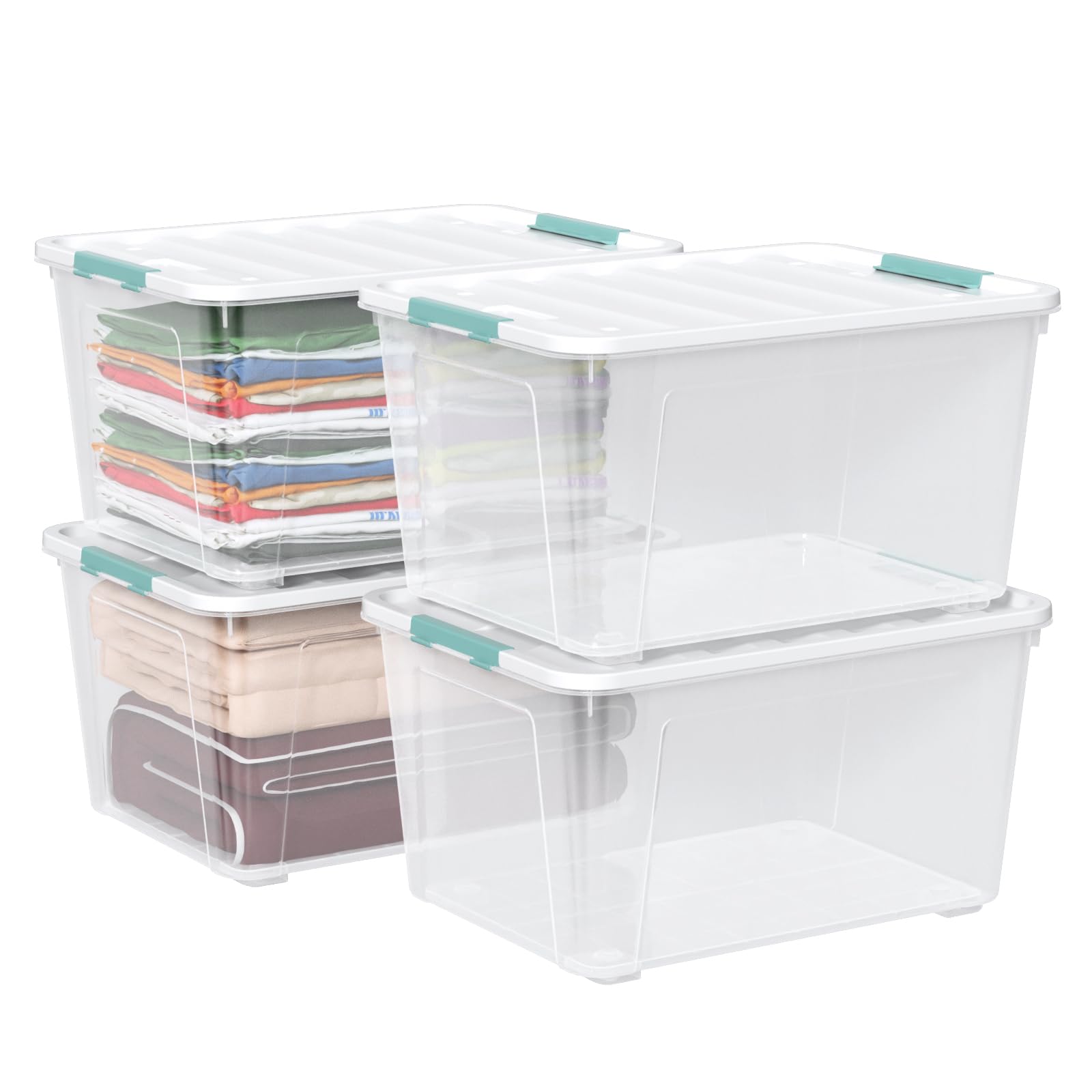 85 Quart Plastic Clear Bins with Lids, Large Plastic Storage Boxes with Wheels, 4 Packs