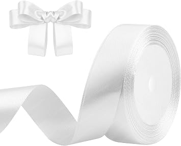 White Solid Satin Ribbon, 1Inch x 25 Yards Silk Fabric Ribbons for Crafts, Gift Wrapping, Hair Bows, Floral Bouquets, Sewing, Wedding Party Decoration and More