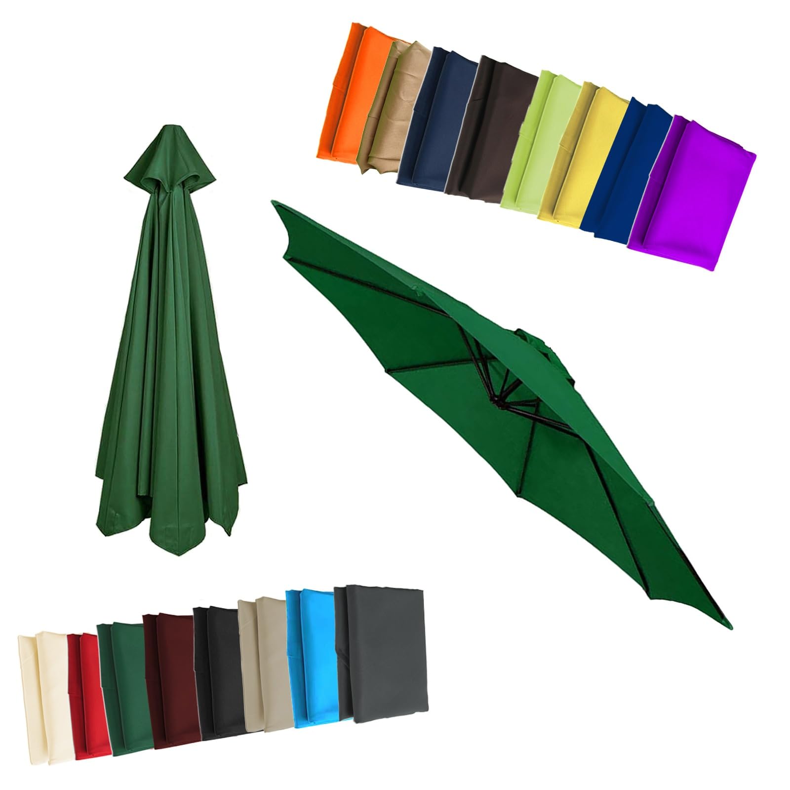 Replacement Parasol Canopy - Cloth For 2/2.3/2.5/2.7/3/3.50m 6/8 Arms Garden Umbrella Replacement Cover Fabric(Dark green,8.2ft (250cm)/6 Ribs)