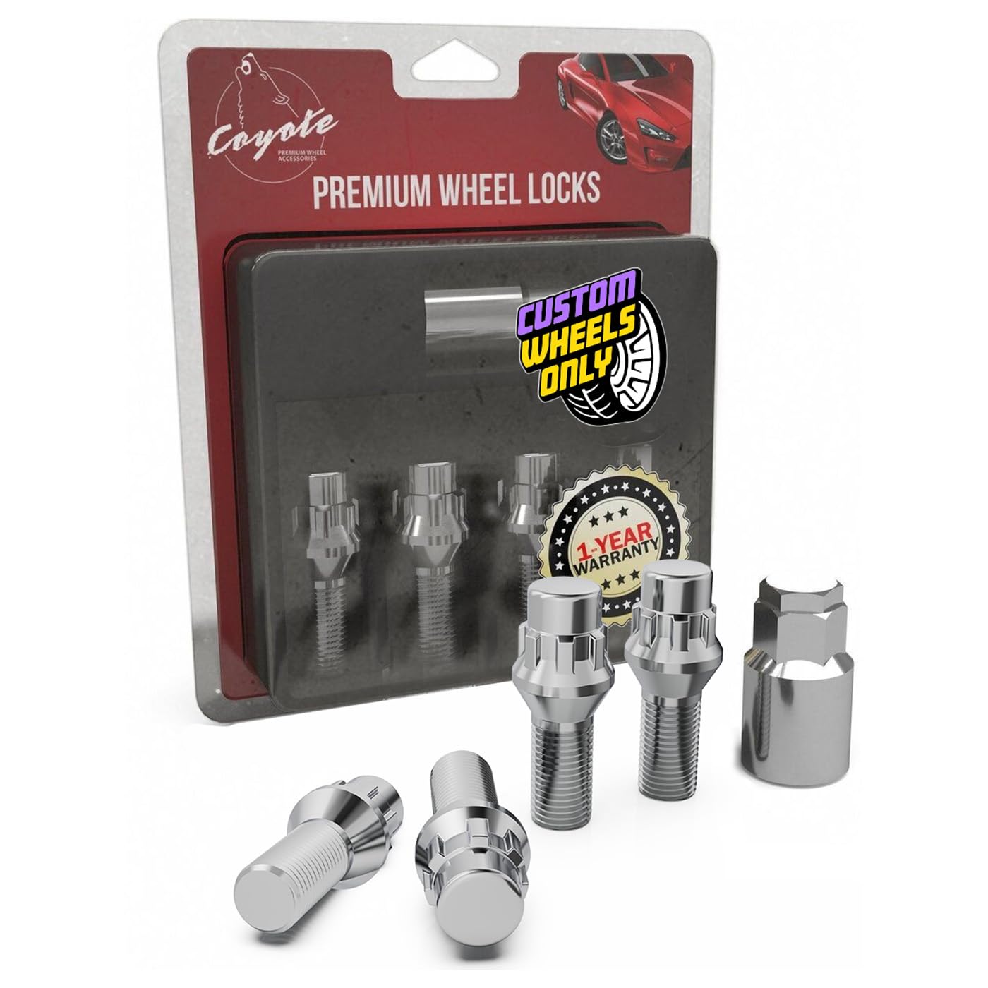 Wheel Accessories Parts 4 Locks + Key M14 x 1.5 14 x 1.5 Thread Acorn Seat Lug Bolt Lock Chrome Finish 24mm Shank Length Dual Hex Key 17mm &amp; 19mm fits Ferrari 456 GT 456 GTA 456 M 456 M GT