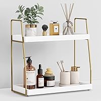 Forbena 2-Tier Bathroom Counter Organizer White Gold - Wooden Vanity Shelf for Sink Storage, Makeup Perfume Tray, Kitchen Bedroom Decor