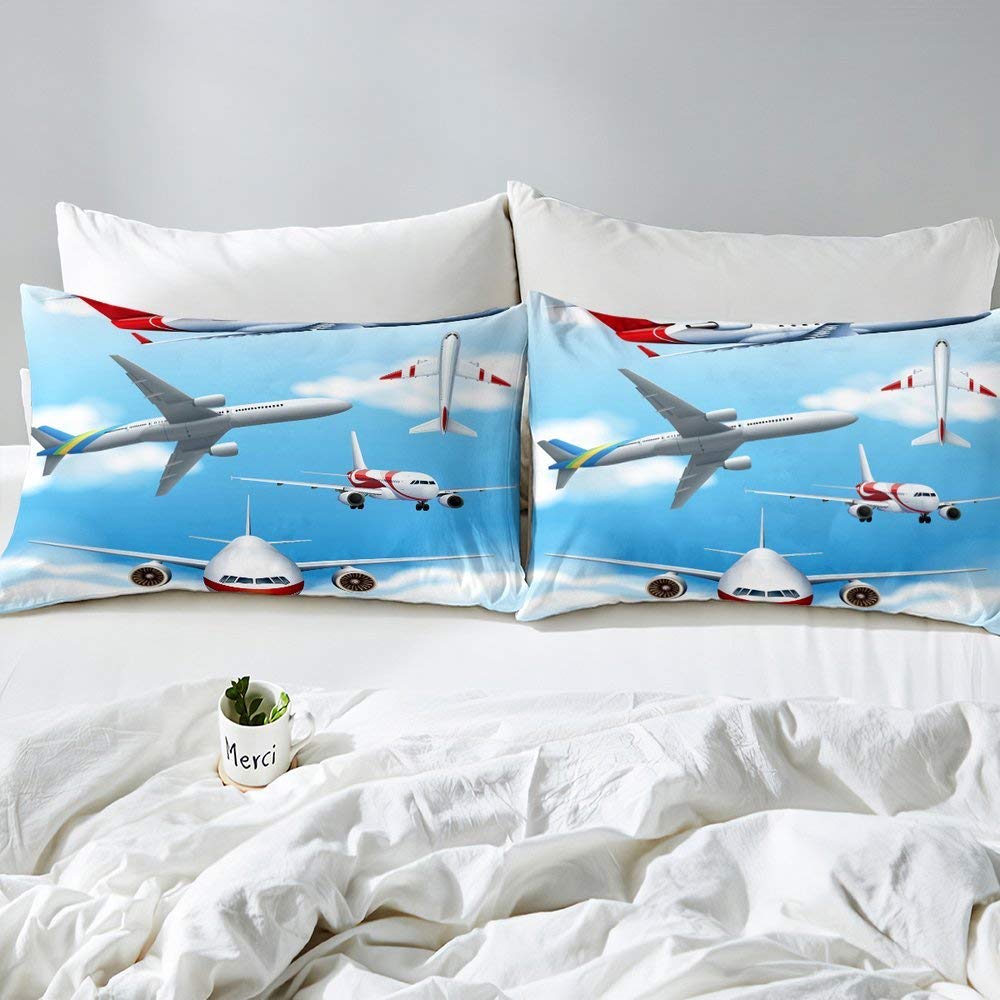 Homewish Flugzeug Bettwäsche 135x200 Luftfahrt Flugzeug Tröster Abdeckung für Kinder Jungen Jugendliche Männer Cartoon Luftfahrzeug Bettbezug Flying In Thesky Schlafzimmer Dekor mit 1 Kissenbezug