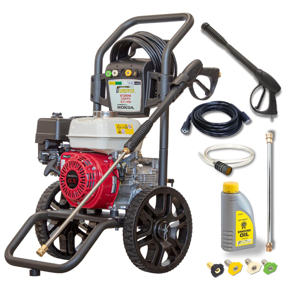 Petrol Pressure Washer 3200 PSI, Petrol Jet Washer with Honda GX200, 196cc Engine, Model W3200HA, Heavy Duty High Pressure Cleaner for Driveway, Patio & Car