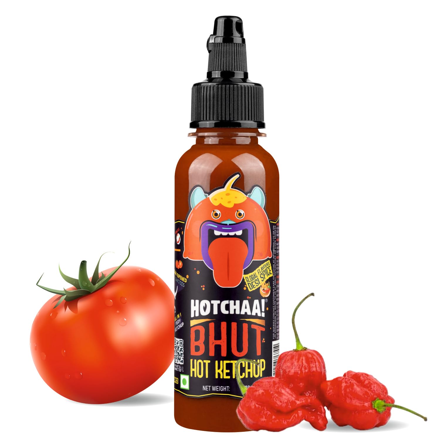 Bhut Hot Ketchup 170g - Smoky Bhut Jalokia, Bold, Tangy, All in 1, Flavourful, Small Batch Production using Premium Ingredients, NO MSG, Vegan, No Oil