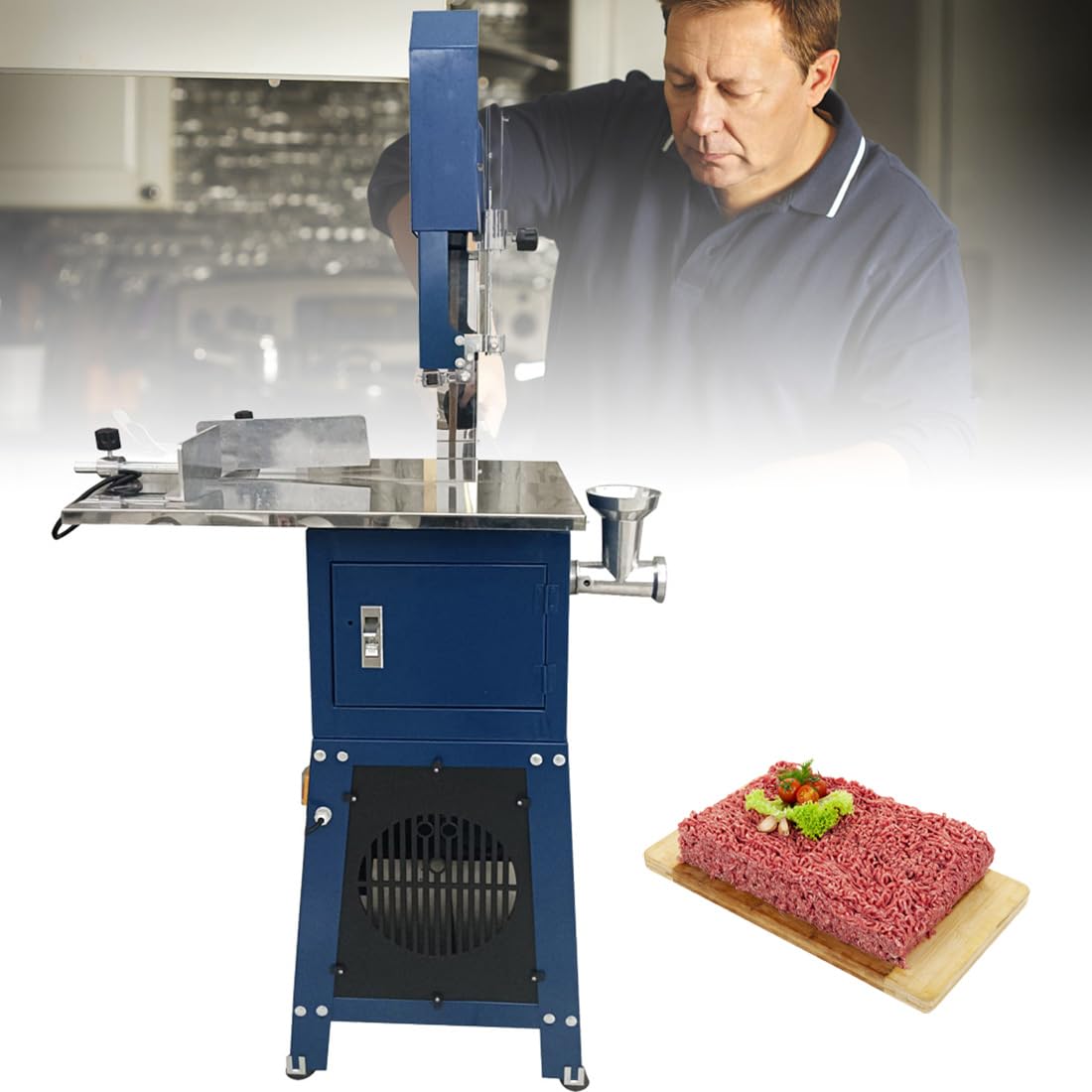 FHRKA 550W Commercials 2 in 1 Ground Meat and Meat Bone Saw Machine, 250kg/h Electric Butcher Saw Machine for Meat Bone Cutting Worktop (A)