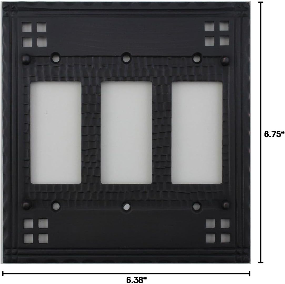 Arts & Crafts Mission Style Oil Rubbed Bronze 3 Gang Switch Plate - 3 GFI/Rocker Openings