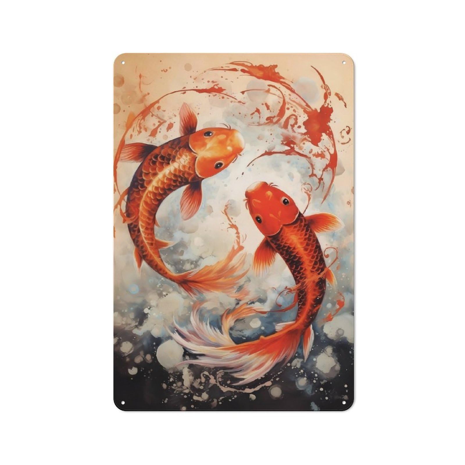 Junmoney Koi Fishes Retro Tin Wall Plaque 30X20cm For Man Cave Or Games Room, For Games Room Collectors