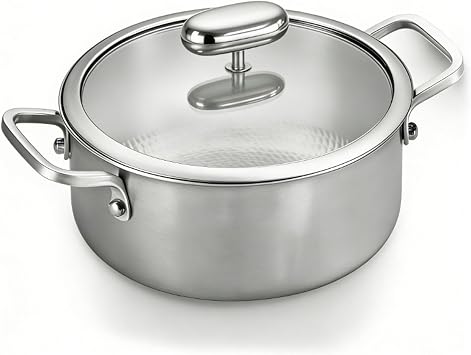 Titanium Soup Pot, Pure Titanium Hammered Stock Pot, Soup Pot for Pasta, Heavy Duty Induction Cooking Pot, Even Heating, Nonstick Thick Bottom Big Stockpot, Dishwasher Safe,8 Quarts