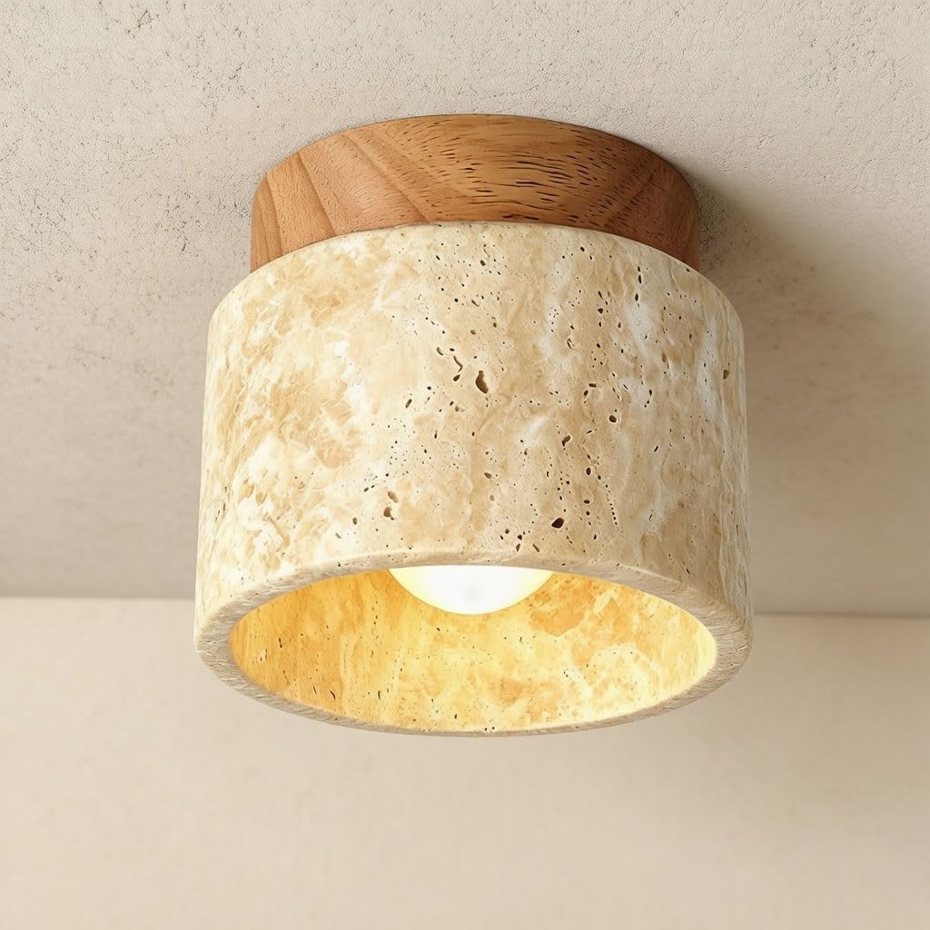 Mała Lampa Sufitowa Z Naturalnego Żółtego Trawertynu Lampa Sufitowa W Nowoczesnym Stylu Wabi-sabi Oświetlenie Sufitowe Do Korytarza I Przedpokoju Nadaje Się Do Sypialni Salonu Kuchni Balkonu
