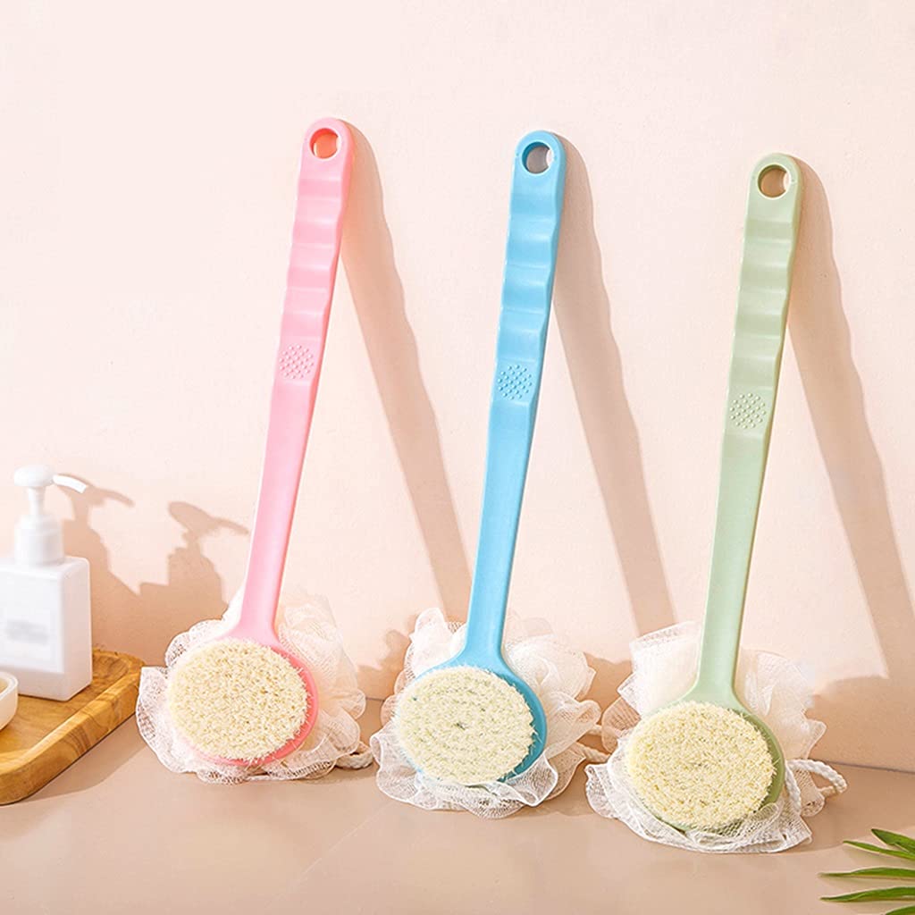 Rückenbürste mit langem Griff, doppelseitige Hautbürste zum Baden, Badebürste mit Nylonborsten, Rutschfester PP-Griff, ältere Menschen reinigen ihren Körper mit Leichtigkeit (Farbe: Blau, Gr