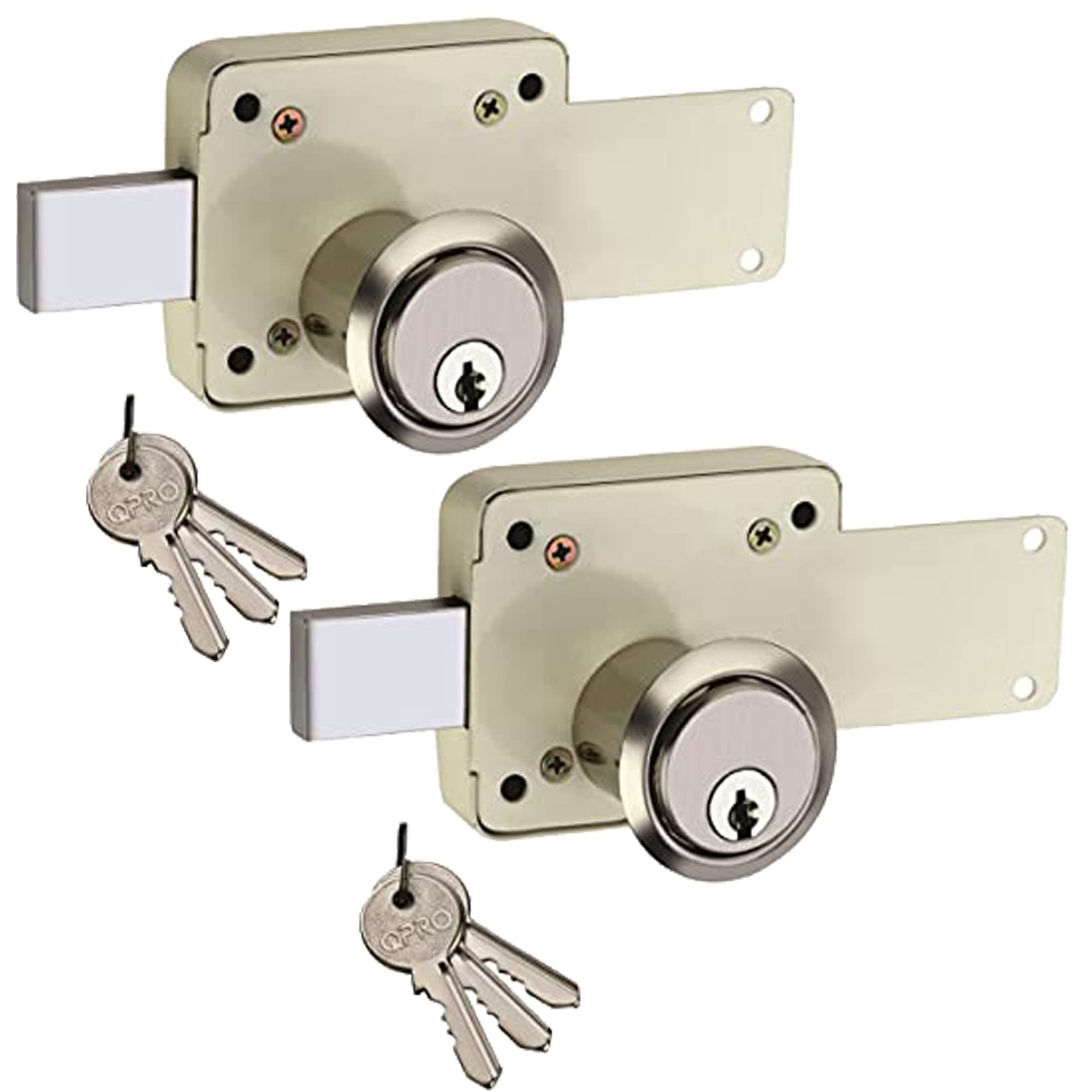 QPRO® Main Door Lock, Pin Cylindrical 3 Turn Inter Lock with 3 Keys, (Ivory Finish, Pack of 2 Pcs.) 3 Action - Inter Lock, Ivory/Interlock for Main Door/Door Lock