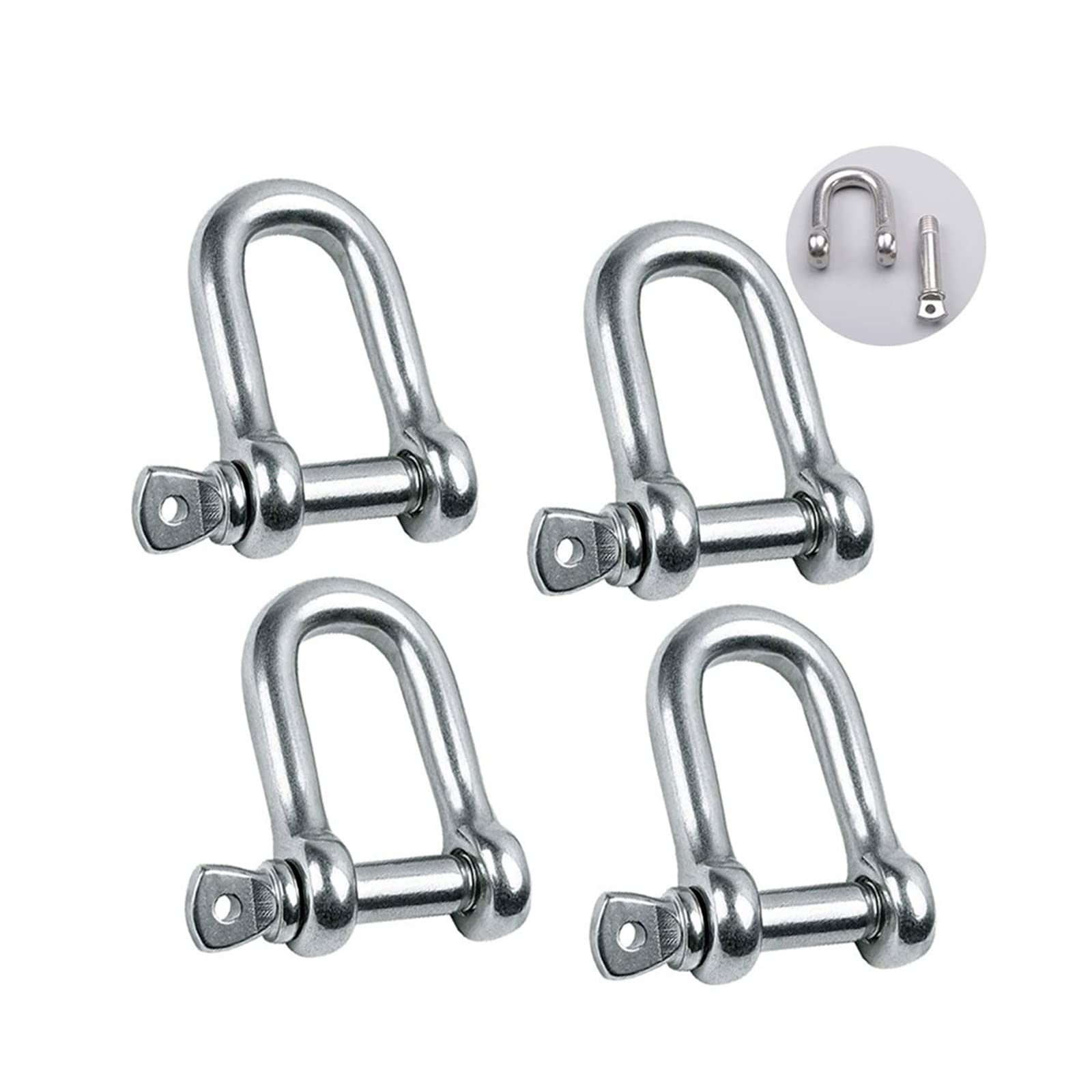 grilletes pequeños, Grillete de acero inoxidable, grillete pequeño, 4 piezas de 5/16 pulgadas, 8 mm, pasador de tornillo, grillete de anclaje, clip de carga de arco resistente de acero inoxidable for