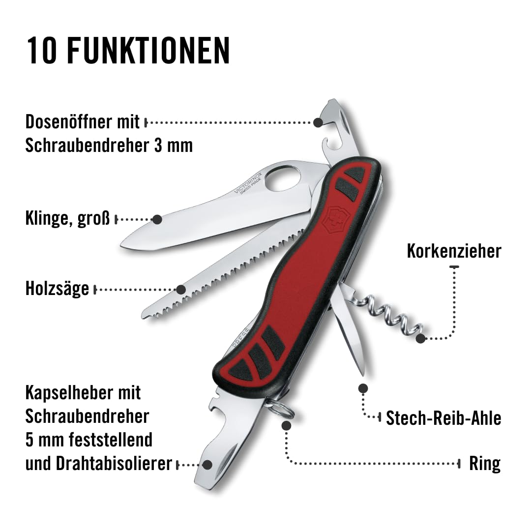 Victorinox Schweizer Taschenmesser Forester M, 10 Funktionen, Multitool mit Großer Klinge, Dosenöffner, Schraubendreher 3 mm, Einhand, Rot/Schwarz