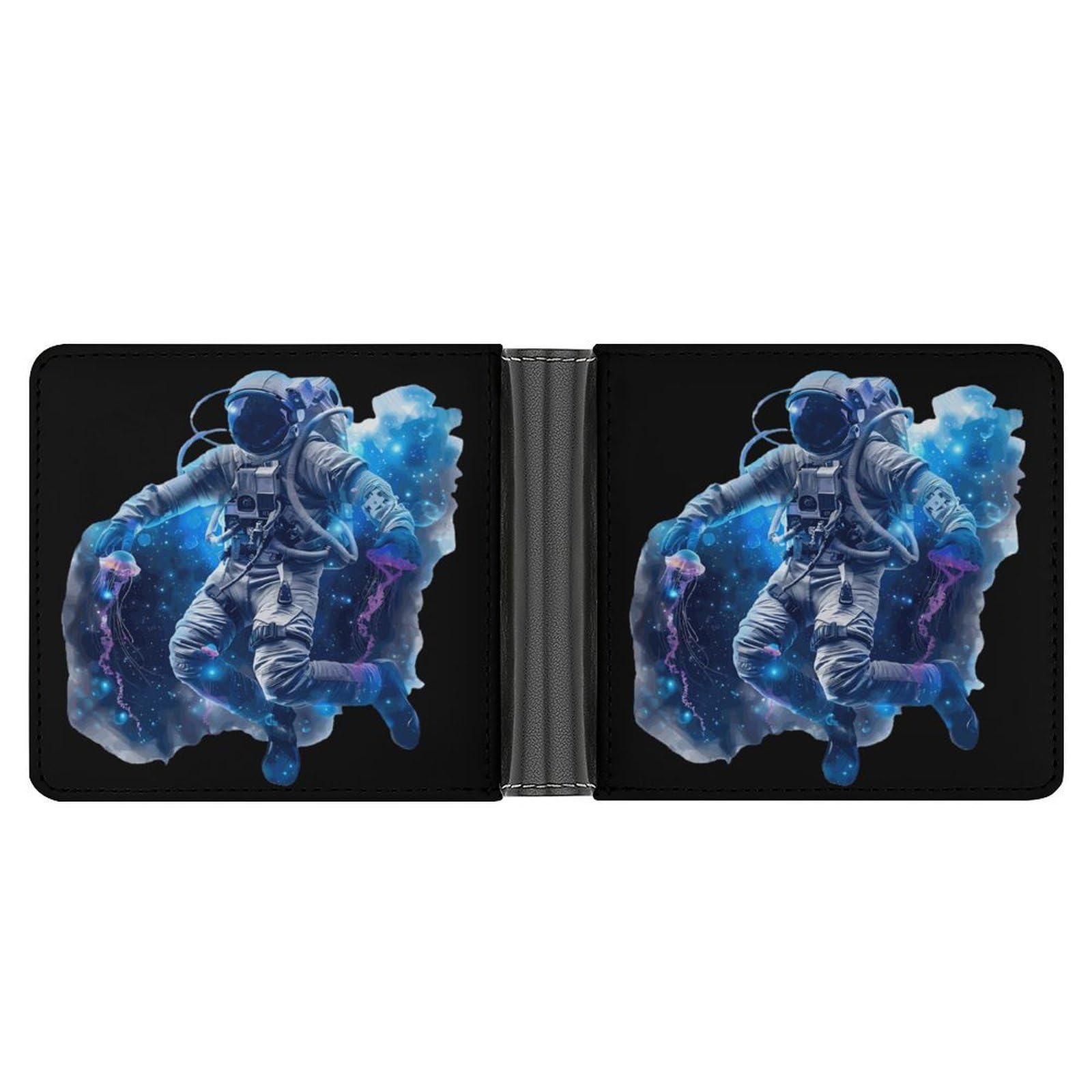Astronaut Diver Jellyfish Funny Men's Slim Bifold Wallet with Multiple Card Slots Front Pocket Purse