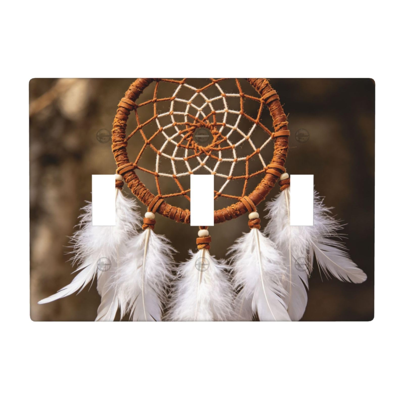 Dreamcatcher Feather Art 3 Gang Switch Plate Cover-Unbreakable Polycarbonate Wall Plate, Heat Resistant Toggle Switch Decor for Home