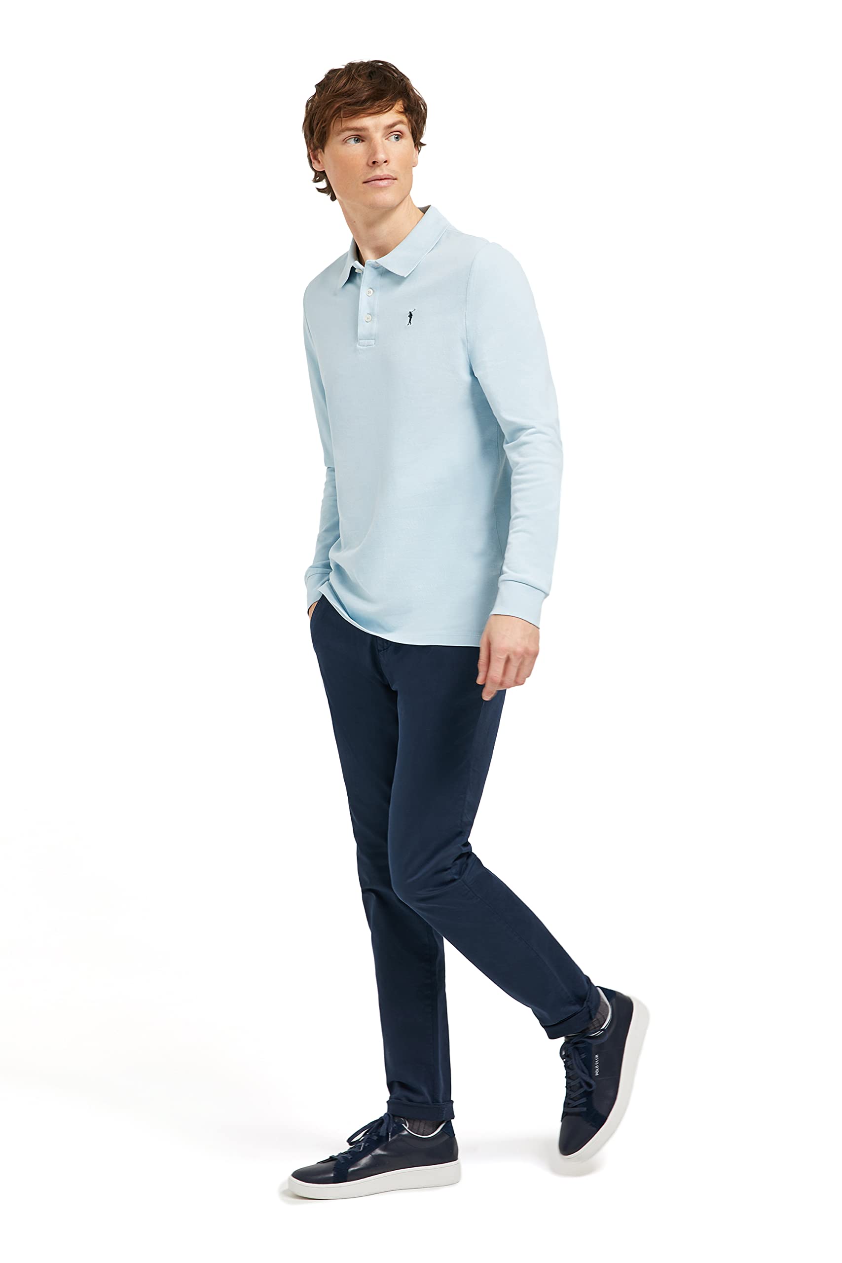 Polo Club Polo Elegante Uomo Manica Lunga Ricamo con Logo - 100% Cotone -