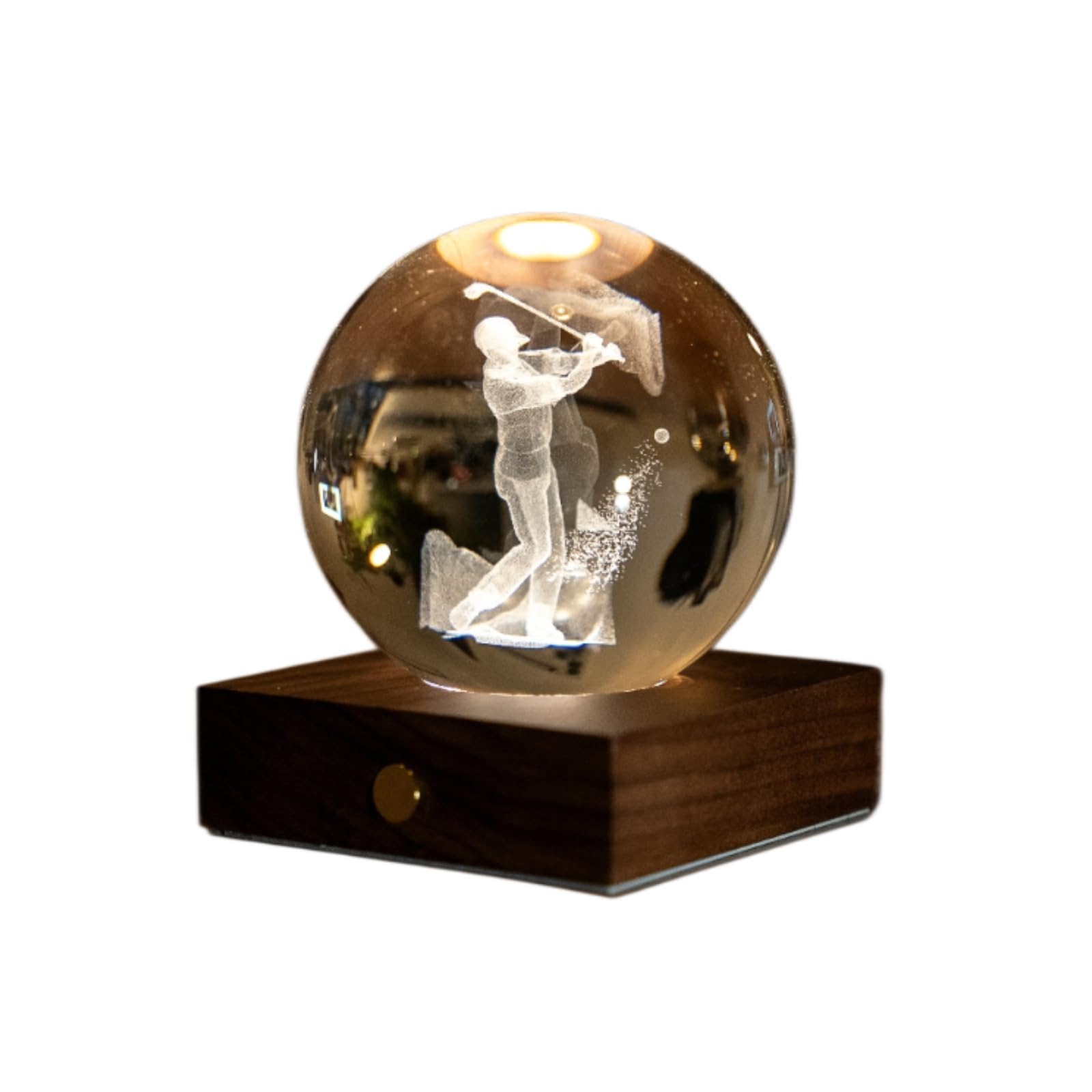 Gingko Luce di cristallo ambrata di design – Lampada LED incisa 3D a forma di mucca delle Highland | Luce d'atmosfera ricaricabile con base in noce | Regalo unico per gli amanti degli animali e