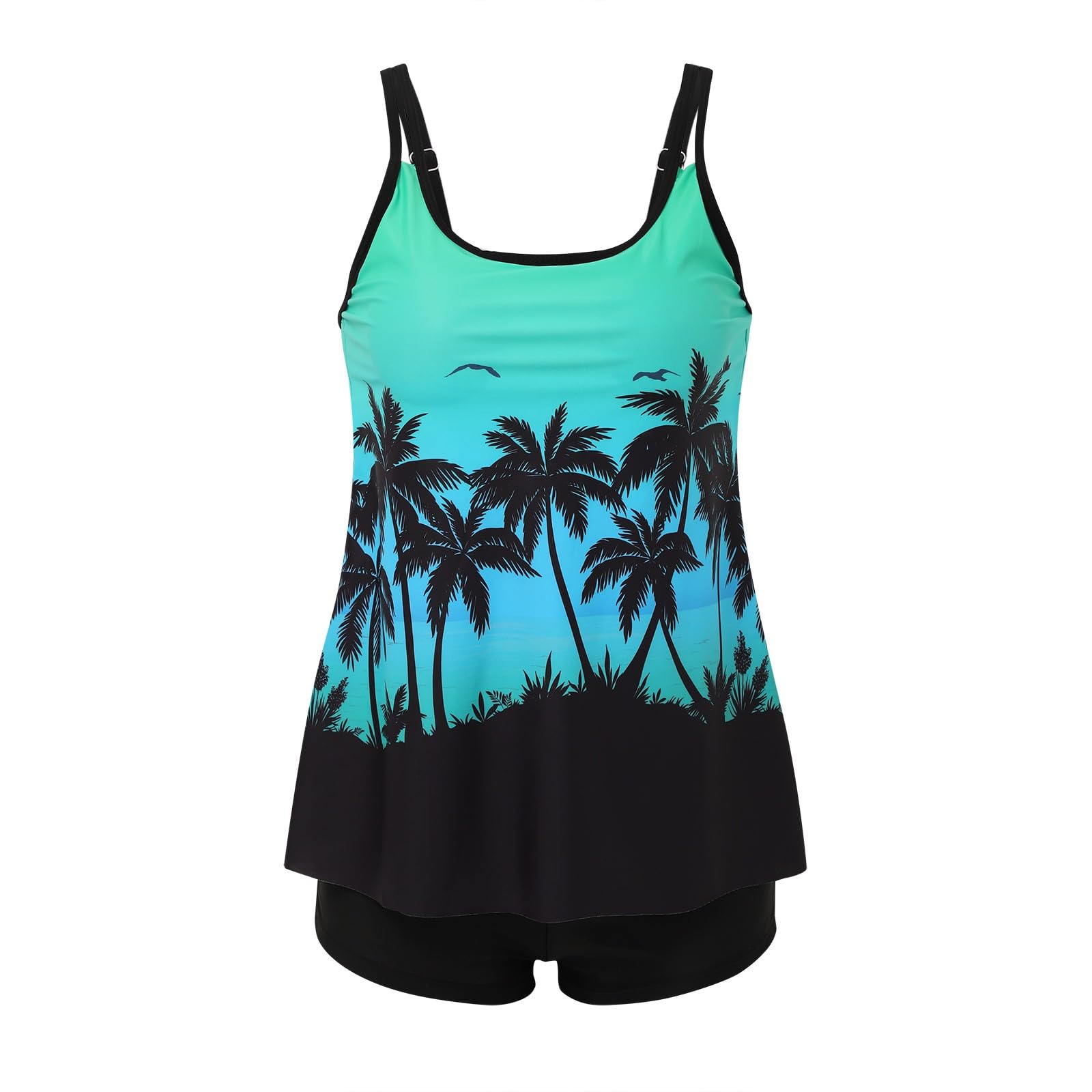 Traje de Baño Conjunto Negro Árbol Tirantes Ajustado Pantalón Corto 2 Piezas, Diseño Moderno Practico, Ajuste Slim Fit, Tela Resistente, Playa Piscina Diario, Estilo Femenino Casual Actual