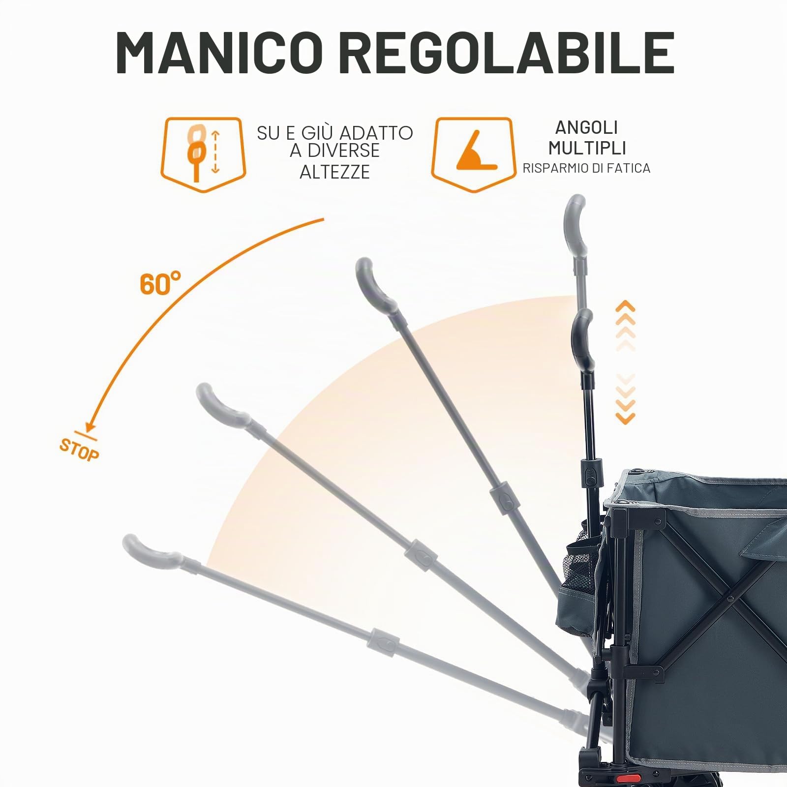 TIMBER RIDGE Carrello pieghevole XXL, 250 L, larghezza con freni, carico 150 kg, con portabevande per campeggio, shopping, giardino